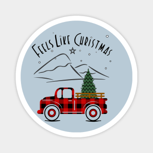 Feels Like Christmas, Red Plaid Pickup Truck Magnet